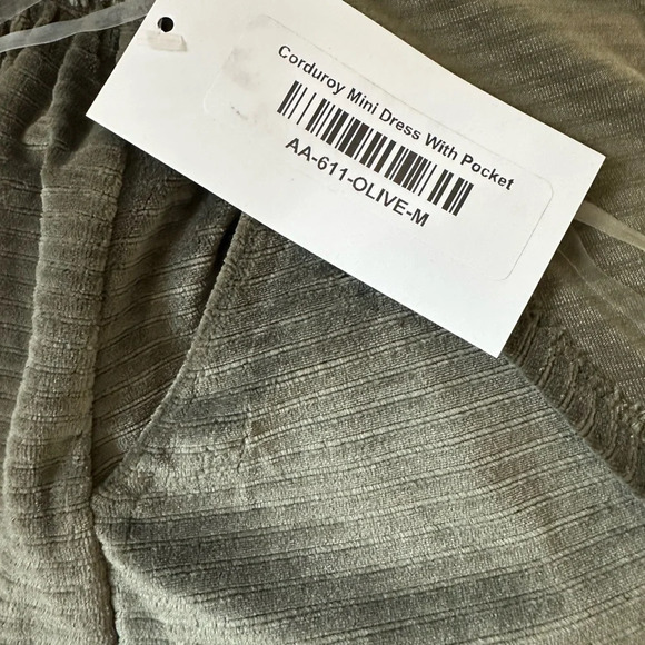 NWT Olive Corduroy Mini Dress with Pocket - Picture 6 of 7